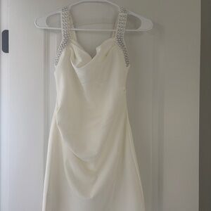 Square Neckline Bead Embellished Ruched Mini Dress